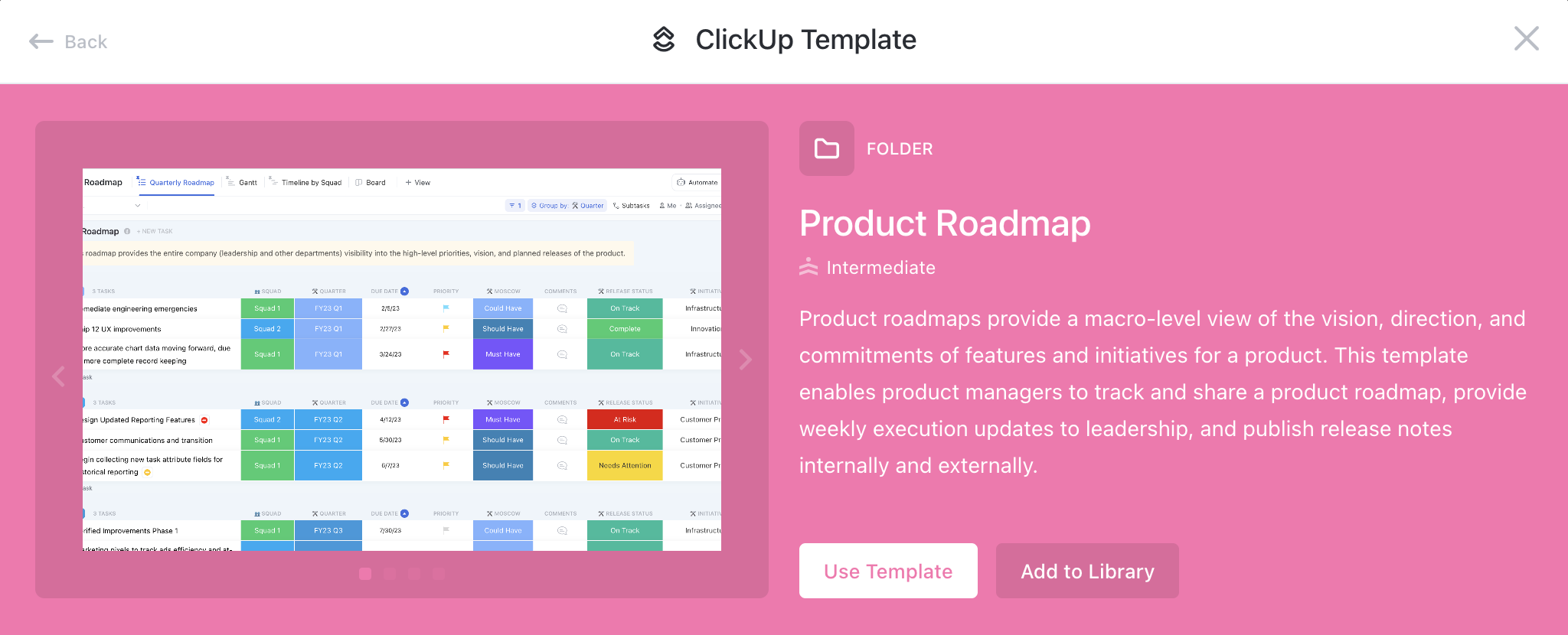 Screenshot of the product roadmap folder