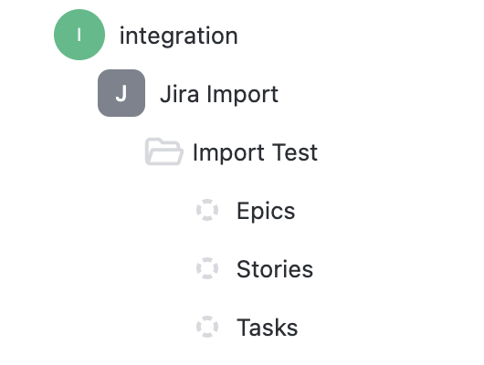 Screenshot of the Hierarchy when using the 'Epics and Stories related as tasks' import option.