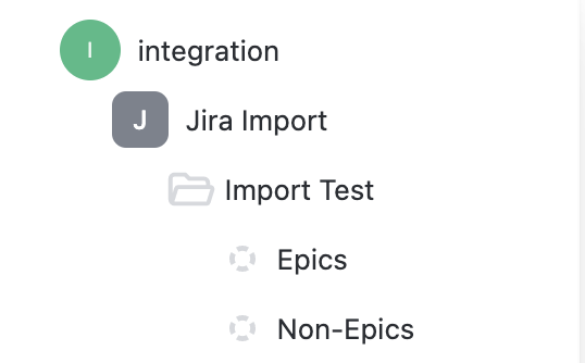 Screenshot of the Hierarchy when using the 'Epics as tasks and Stories as subtasks' import option.