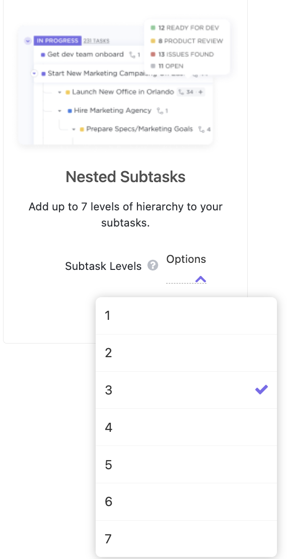 Screenshot of the Nested Subtasks ClickApp.