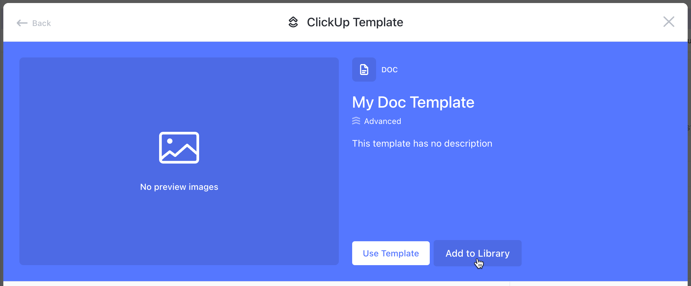 Screenshot showing how to add a Community template to your Workspace's library.