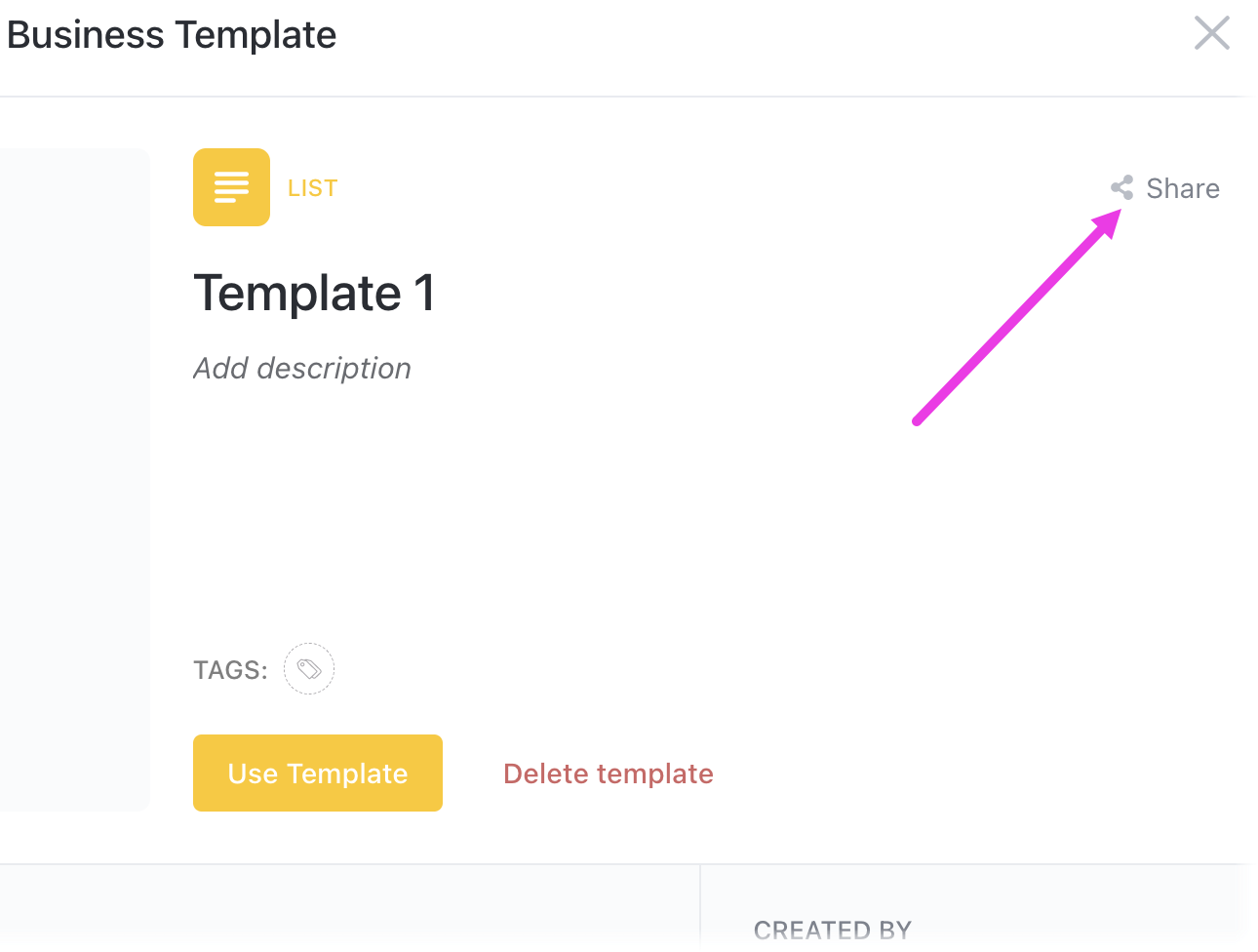 Screenshot showing the share templates modal.