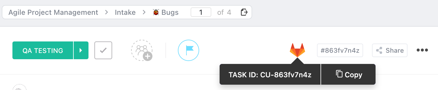 Screenshot of the GitLab button in Task view.