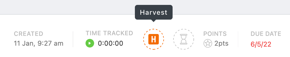 Screenshot of the Harvest button in Task view.