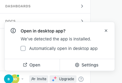 Screenshot of the 'open in desktop app' popup.