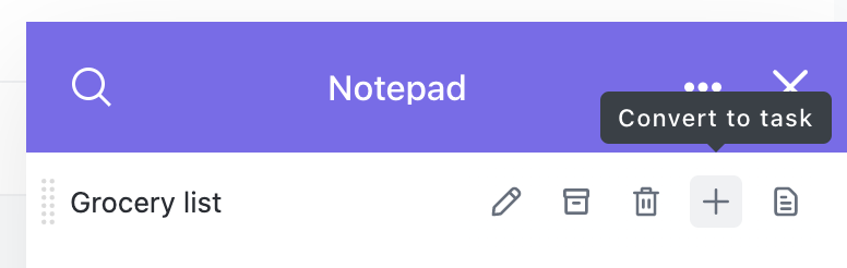Screenshot of someone converting a note to a task.