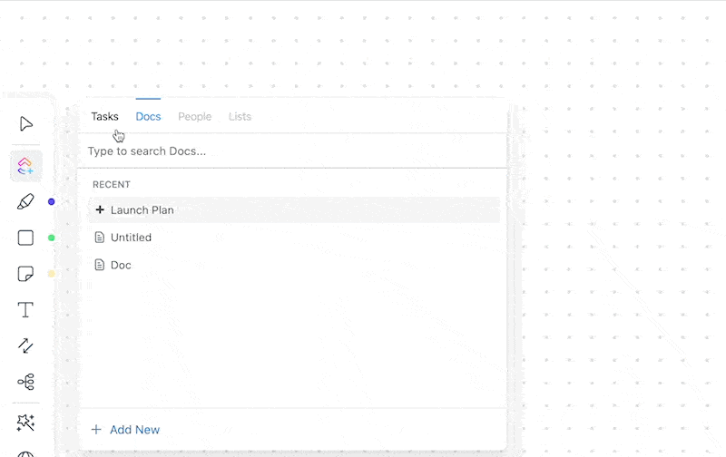 Screenshot showing a Doc embdded into a Whiteboard.
