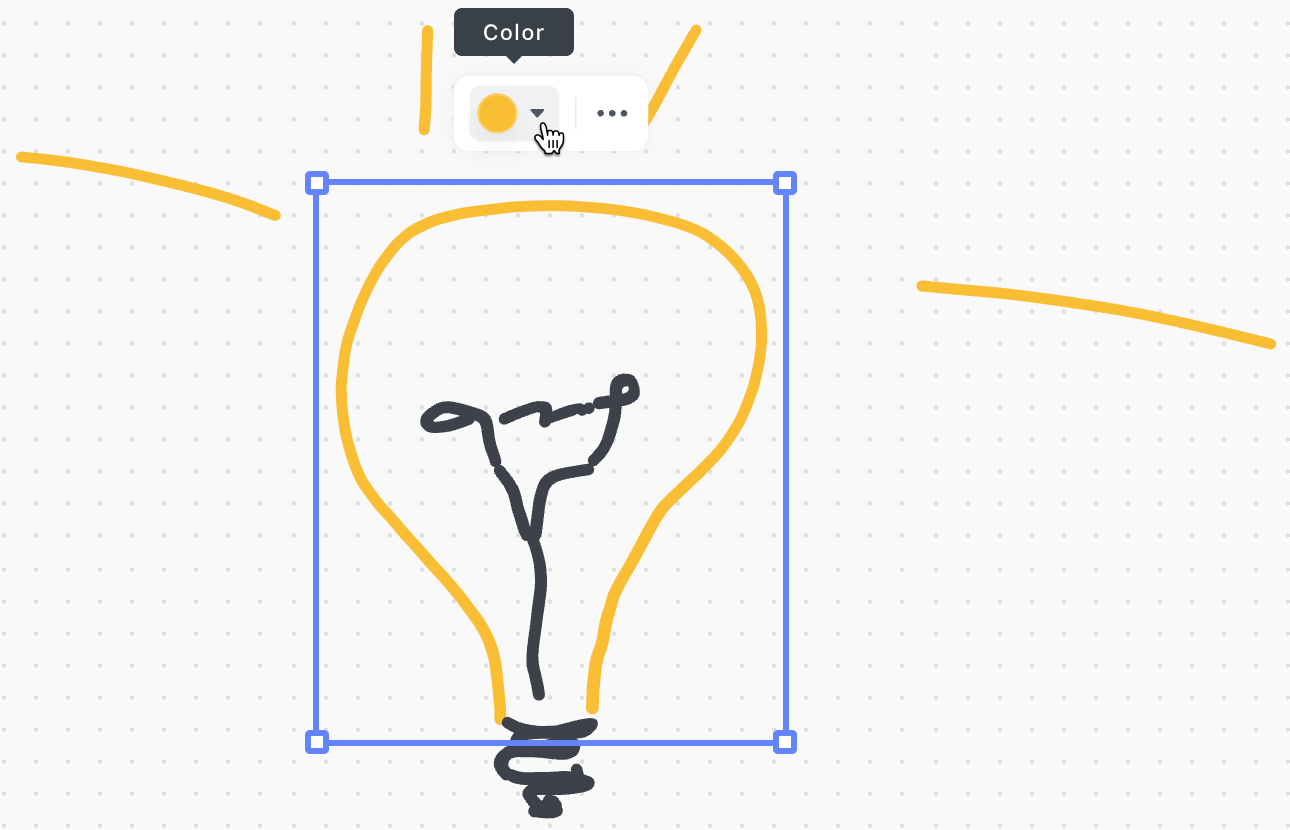 Screenshot of a drawing of a lightbulb with the cursor on the Color dropdown.