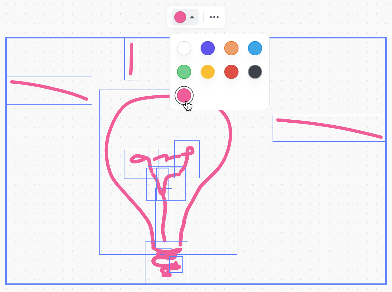 Screenshot of a drawing of a lightbulb. The whole drawing is selected. The color dropdown menu is expanded.