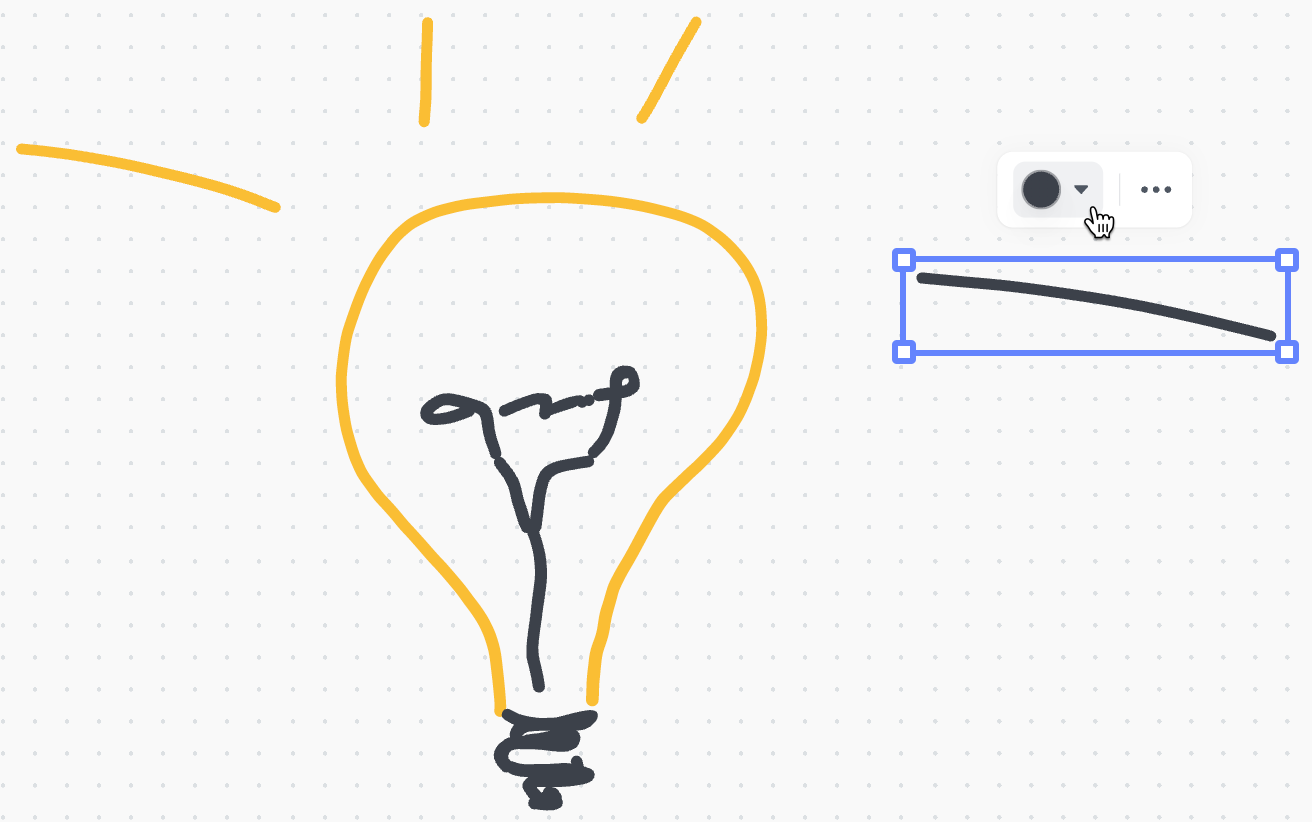 Screenshot of a drawing of a lightbulb. Part of the drawing is selected. The color dropdown menu is expanded.