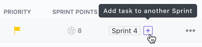 Screenshot showing how to add tasks to other Sprints from the Sprints Column.