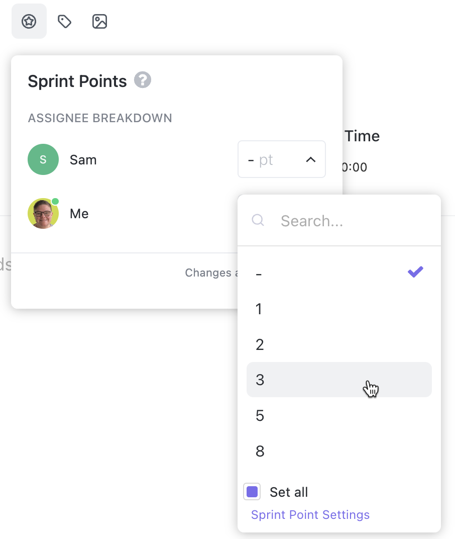 Screenshot showing how to use Sprint Points with Multiple Assignees.