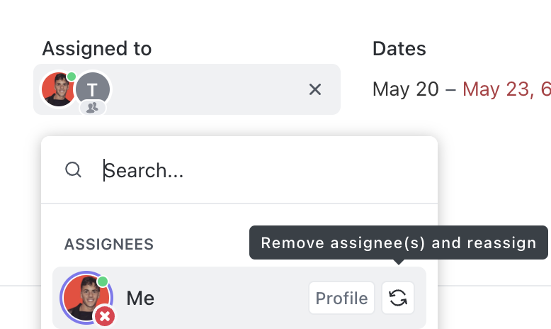 Screenshot of the 'remove assignees and reassign' button.