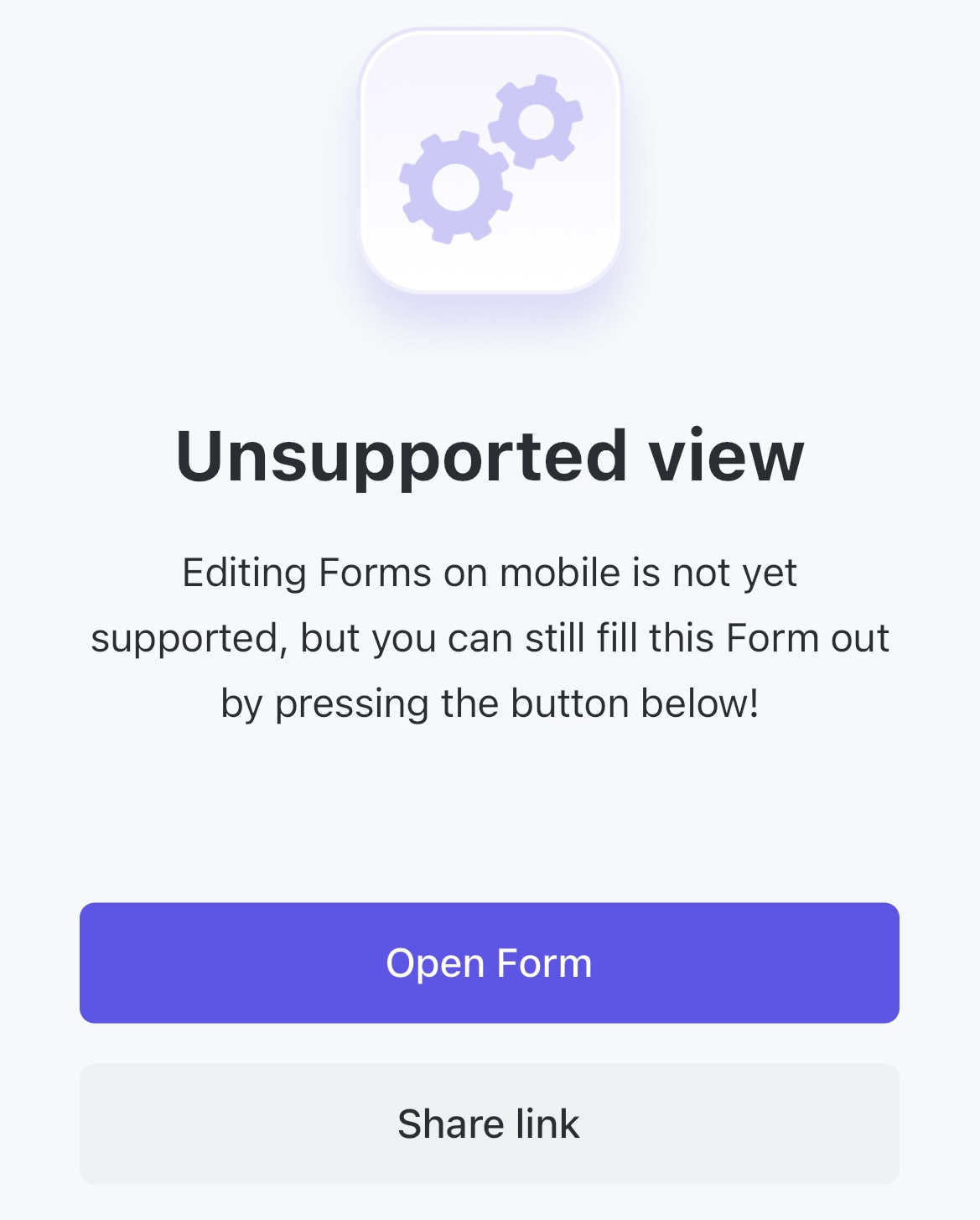 Screenshot of the modal when you tap a Form view in mobile.