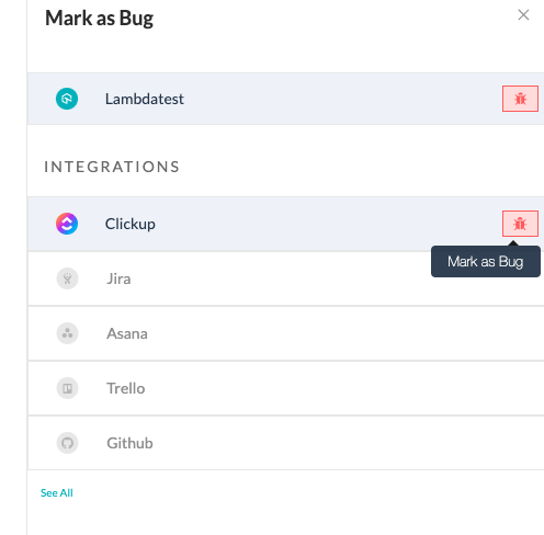 Screenshot of the bug button in LambdaTest.