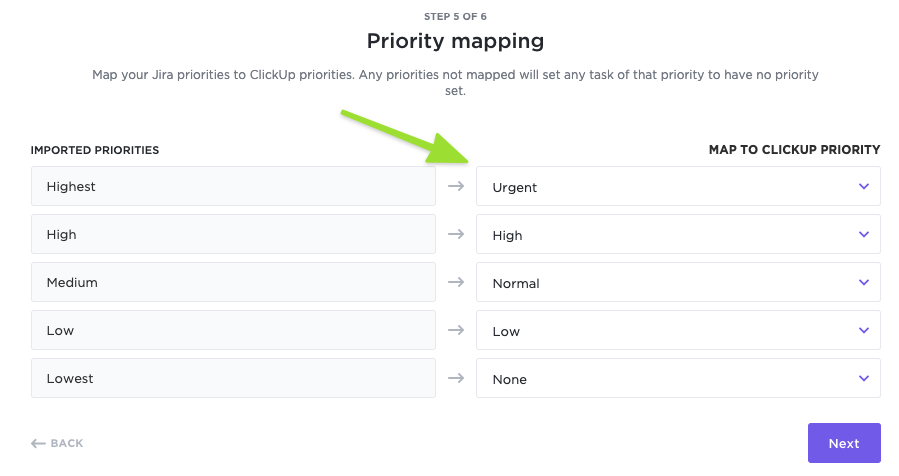 Screenshot of someone mapping Priorities when importing from Jira using the legacy importer.