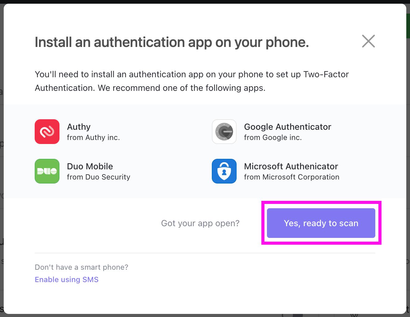 My Authenticator app or SMS two-factor authentication (2FA) has