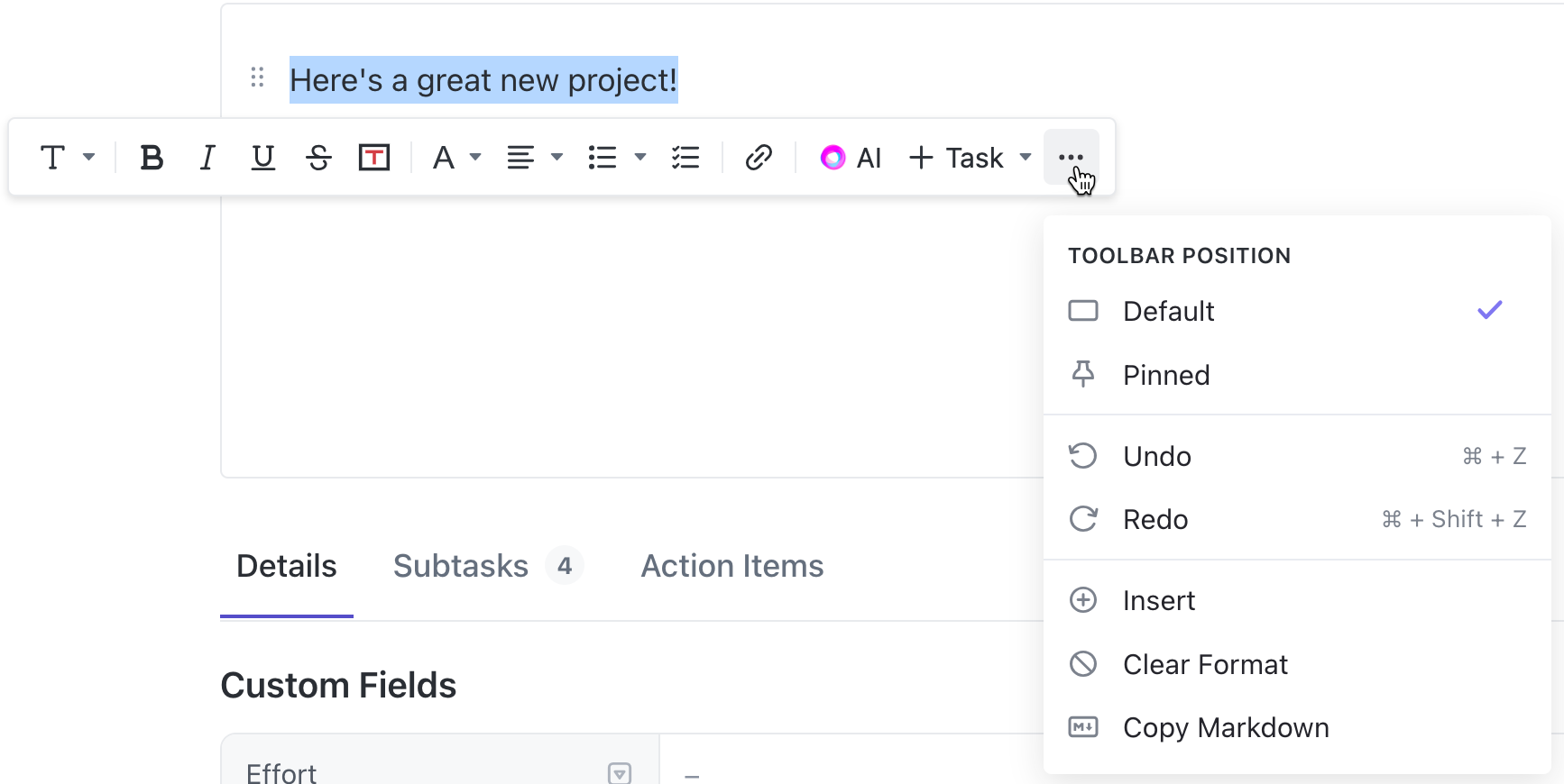 Intro to text formatting – ClickUp Help