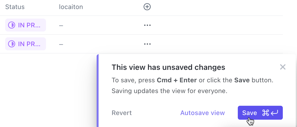 Screenshot of clicking save in the Unsaved changes pop-up.