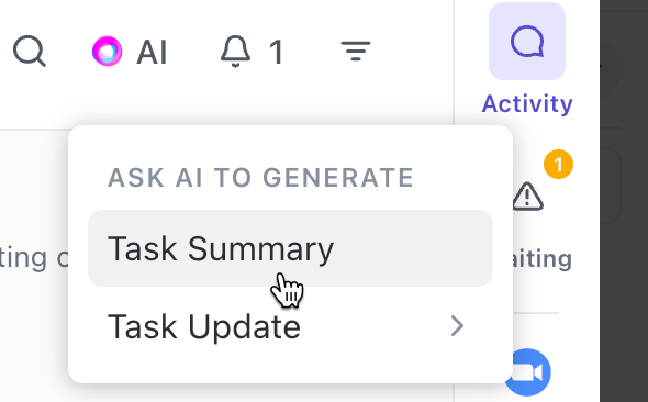 Screenshot of the Task Summary button.