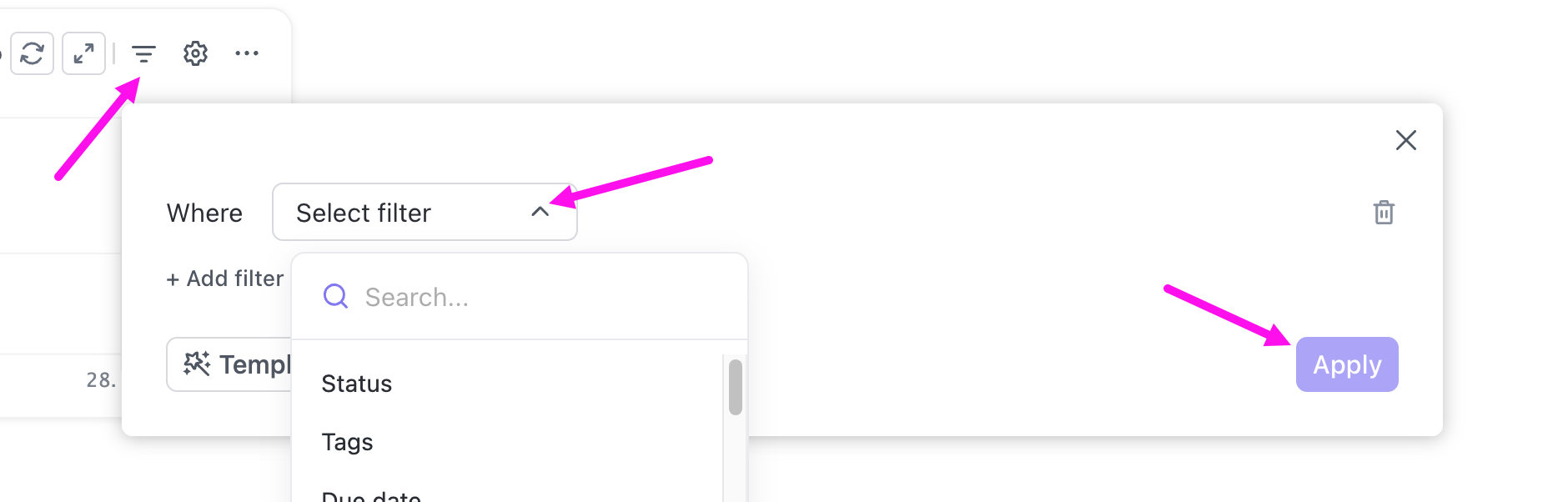 FilterAndSortDashboardCardsAddFilters.png