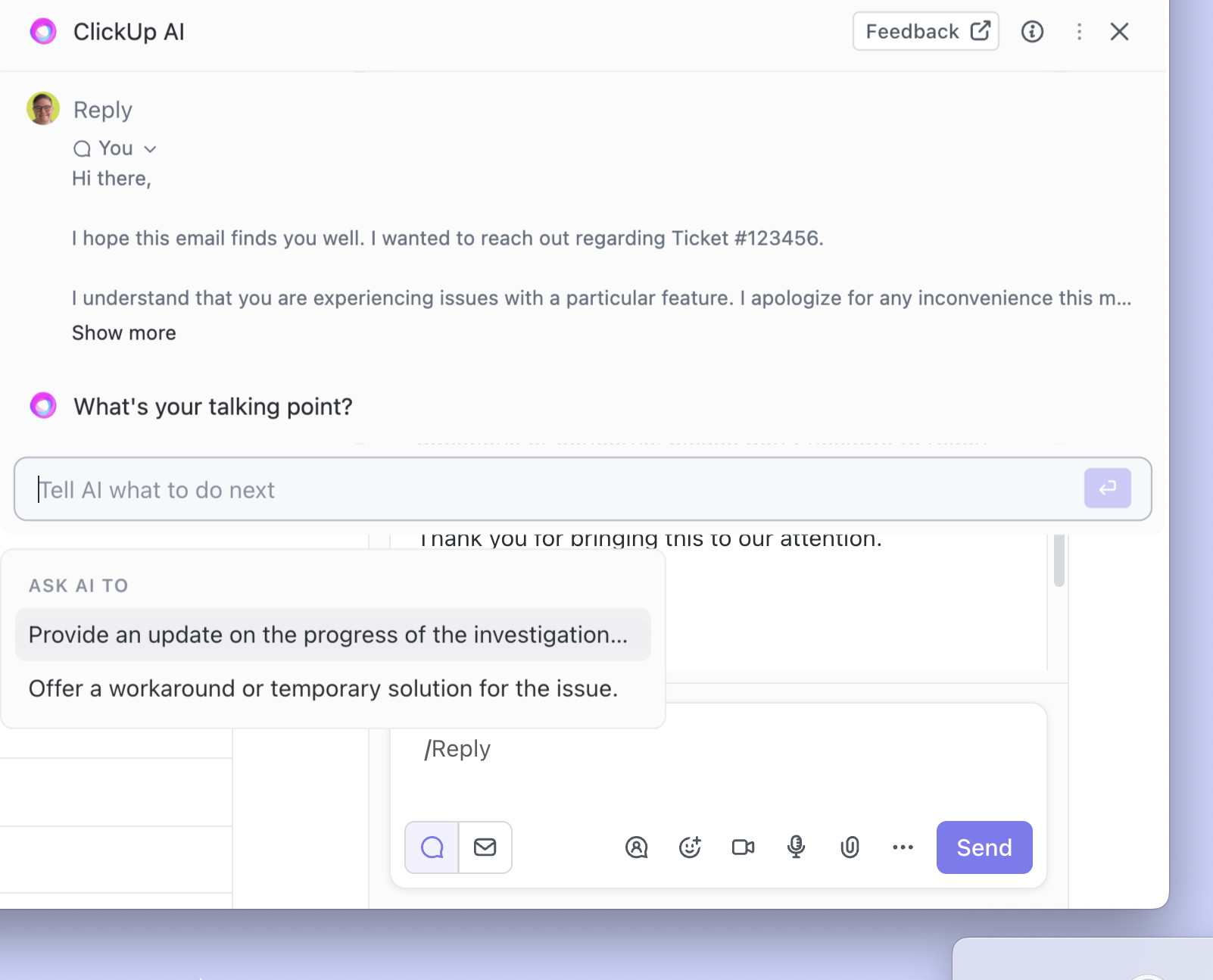 Screenshot of an email being composed in the AI Email modal.