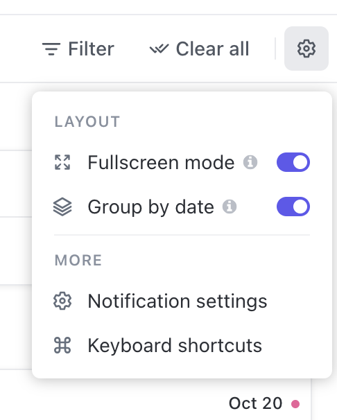 Screenshot of the layout settings in Inbox.