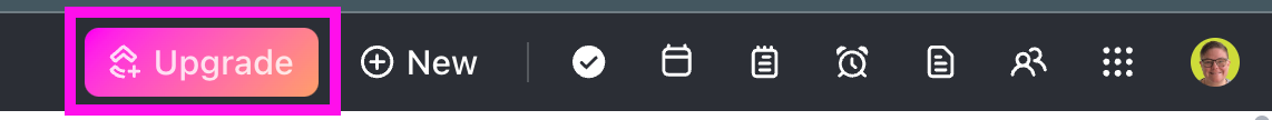 Screenshot of the Upgrade button in the toolbar.