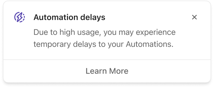 Image showing the Automation delay message