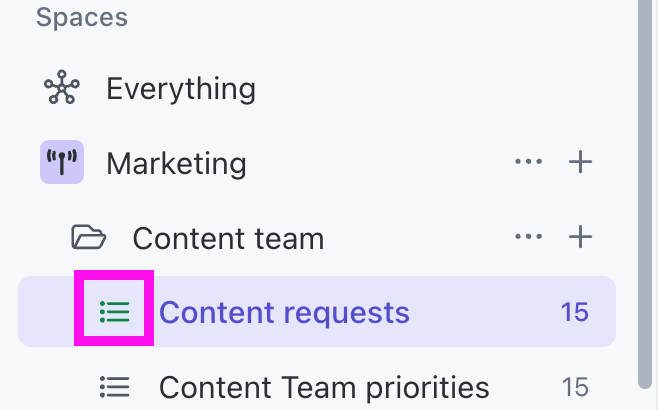 Screenshot of the List icon to the left of a List in the Sidebar.