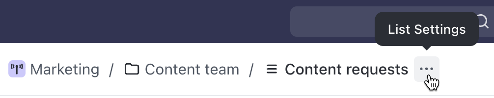 Screenshot showing the ellipsis ... menu to the right of the breadcrumbs at the top of a view.