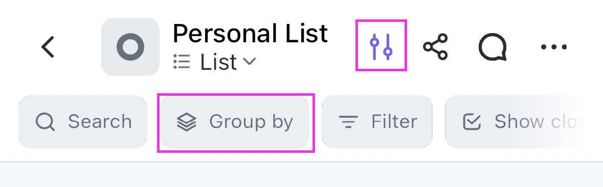 Screenshot of the Group by option on mobile (1).png