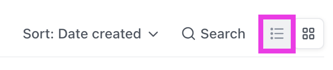 Screenshot of the List view button in Clips Hub.