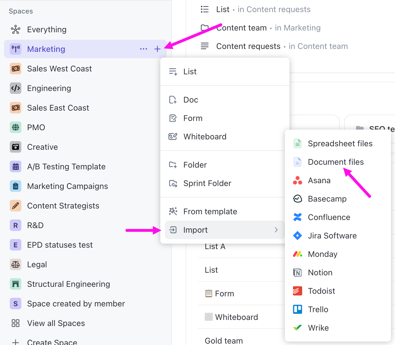 Image of the import option in the Sidebar