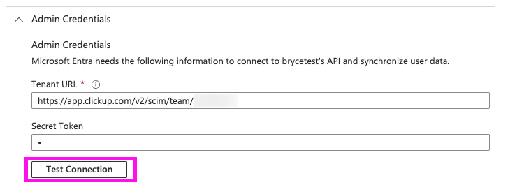 Screenshot of the test connection button.