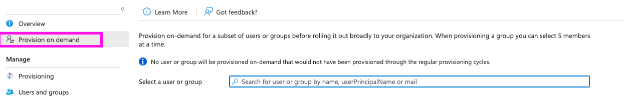 Screenshot of the provision on demand button.