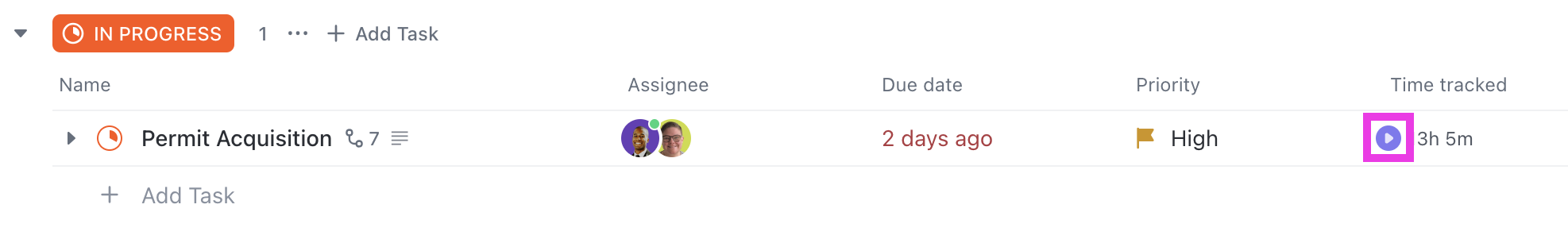 Screenshot of the start timer button in List view.png