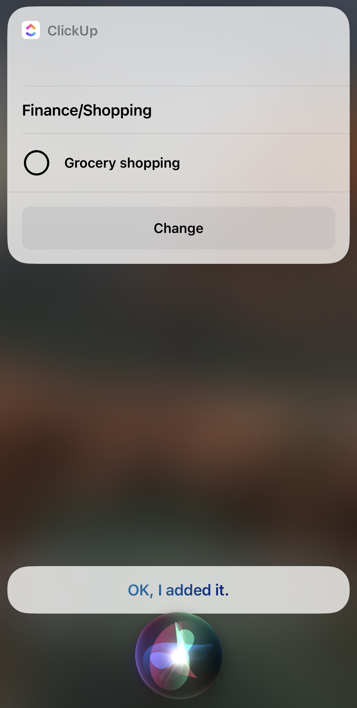 Screenshot of someone adding a grocery shopping task to their List via Siri.png