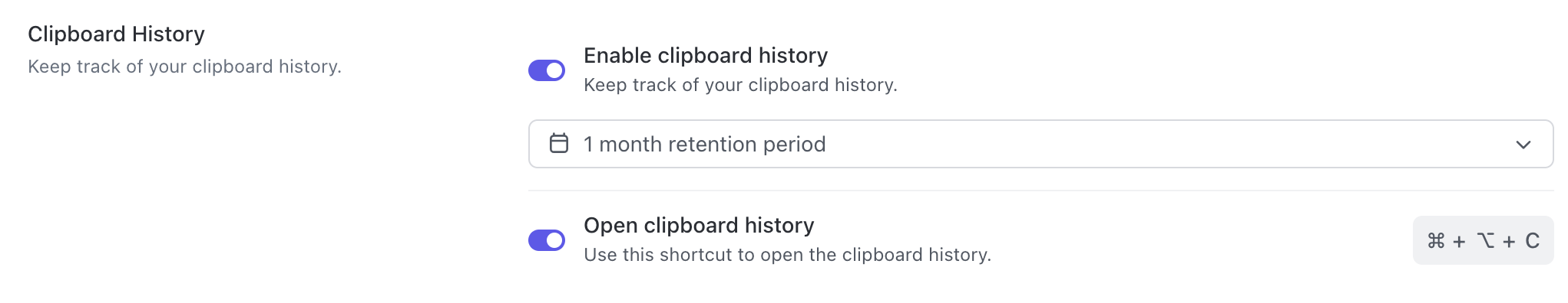 Screenshot of the various Clipboard History customization options.png