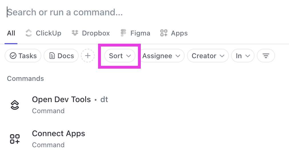 Screenshot of the Sort button in Command Center.png