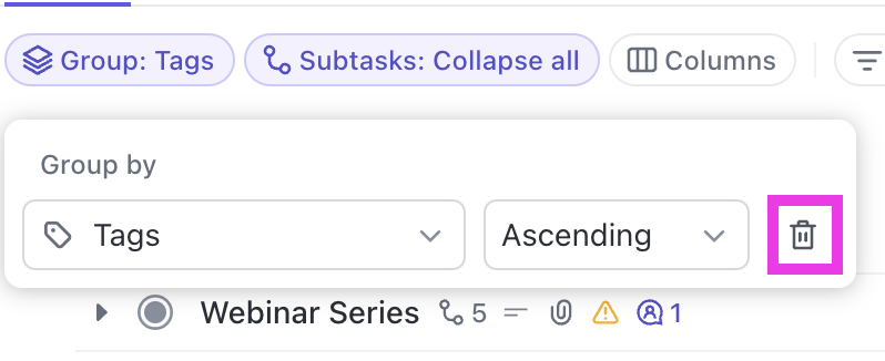 Screenshot highlighting the delete icon when grouping.png