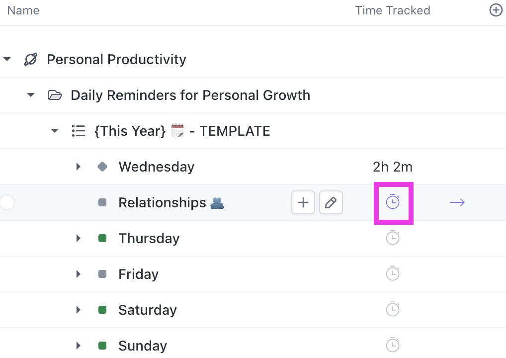 Screenshot of the timer button in Gantt View.