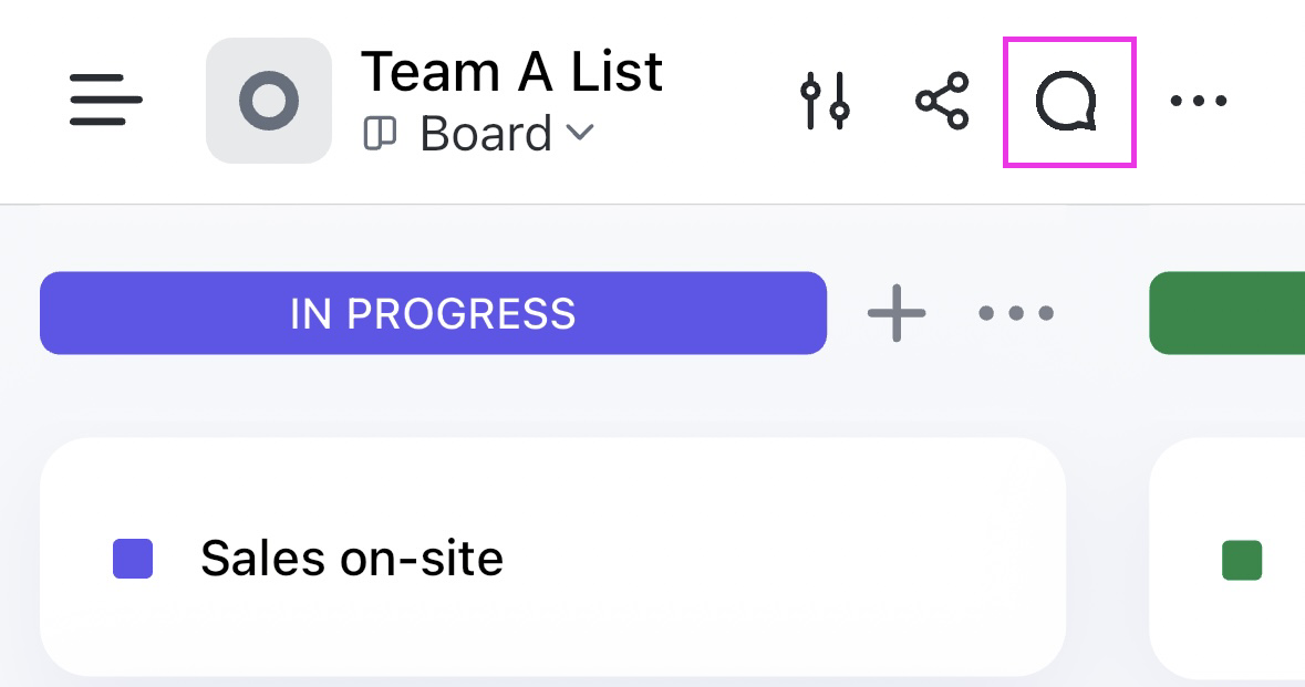 Screenshot highlighting the chat icon in a Board view on mobile (1).png