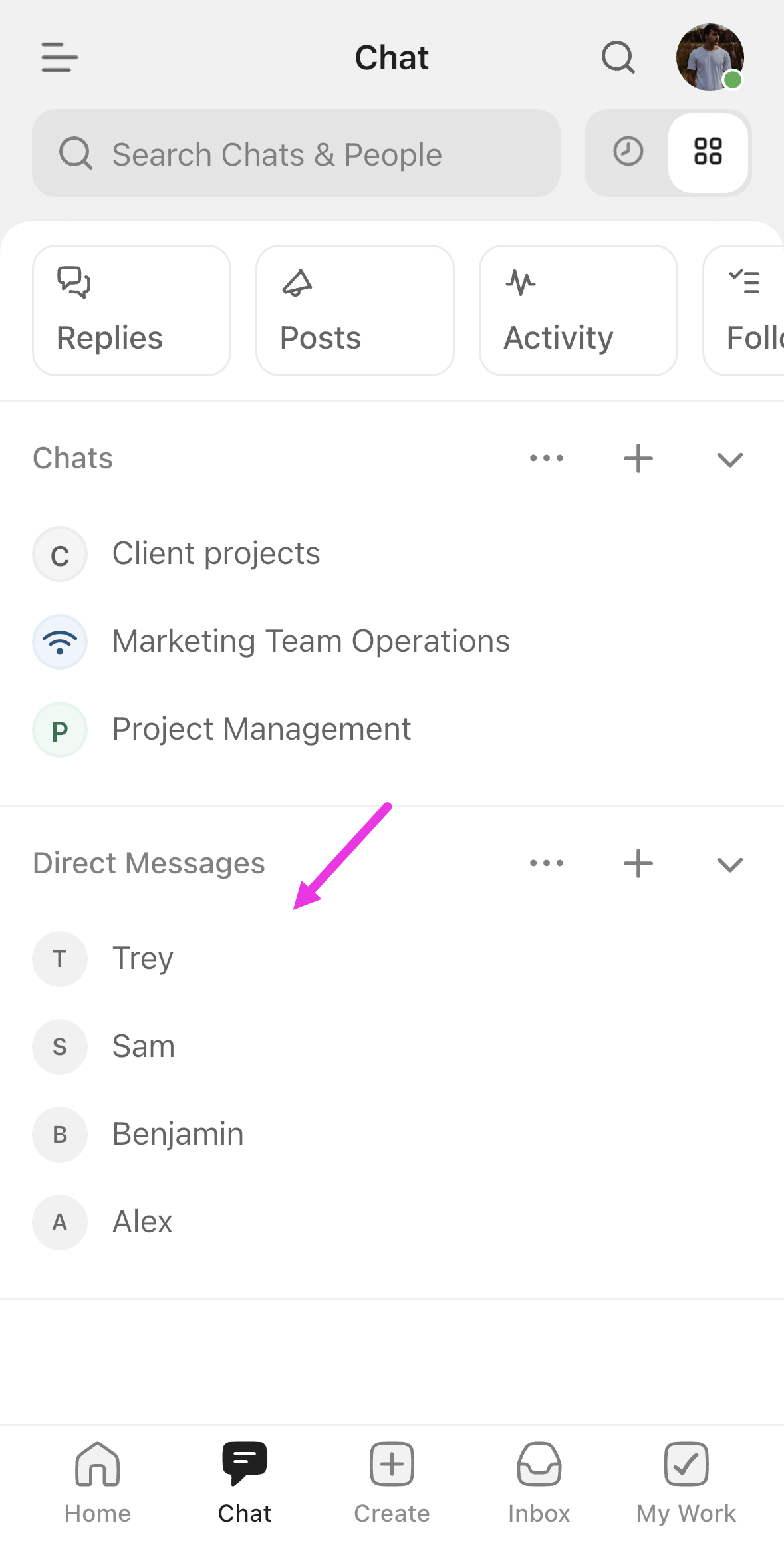 Screenshot highlighting the Direct Messages  section.png