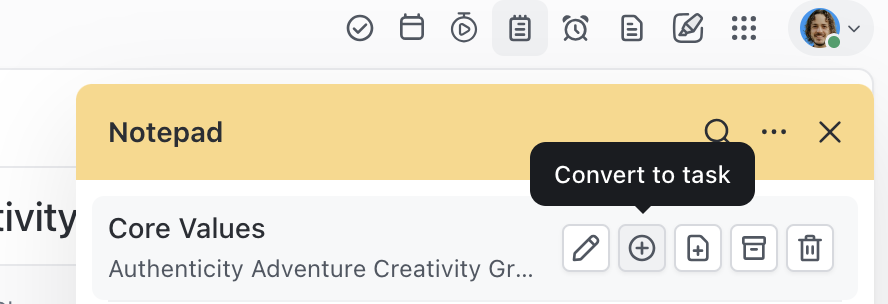 Screenshot of the conver to task button.png