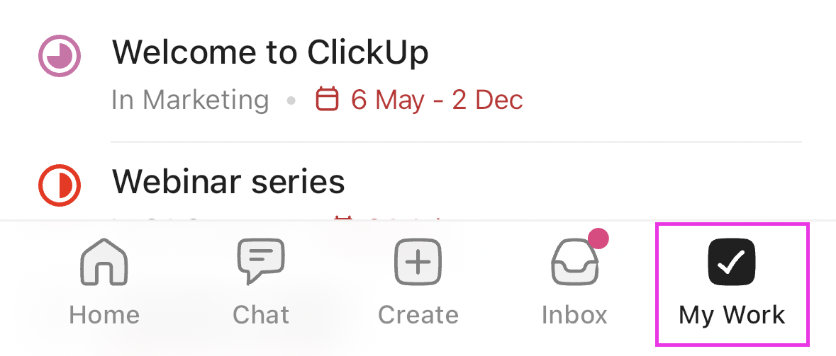 Screenshot highlighting My Work in the mobile navigation bar.png
