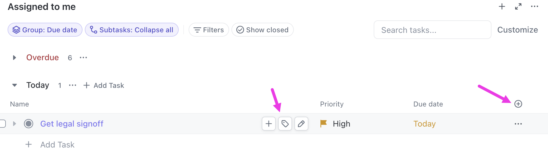 Capture d'écran de la création de sous-tâche, modification des étiquettes, renommage et option de points de suspension dans la carte Assignée à moi.png