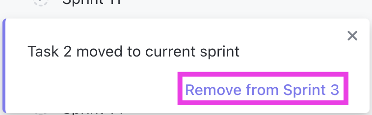 Capture d'écran montrant les quatre options pour déplacer ou ajouter une tâche à un Sprint.