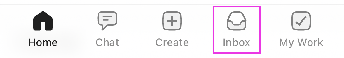 Capture d'écran mettant en évidence le bouton de la boîte de réception dans la barre d'outils de navigation mobile.png