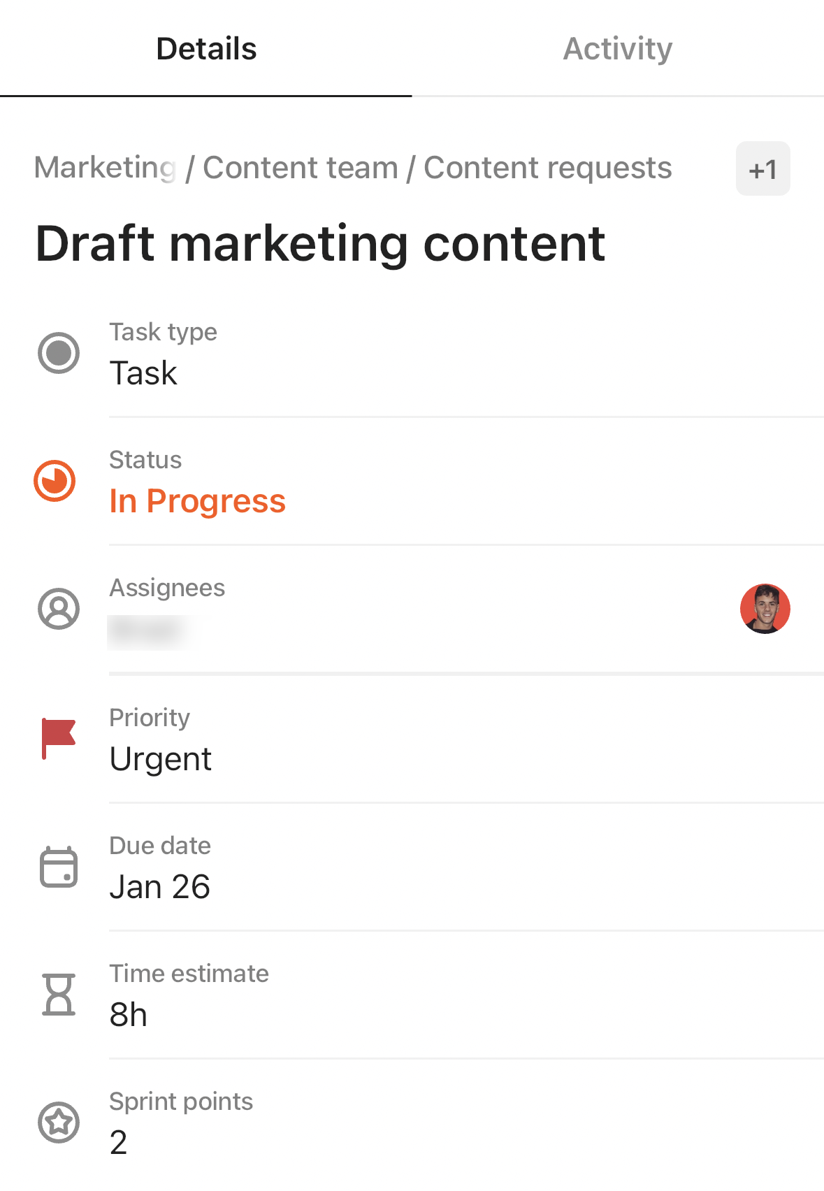 Captura de tela dos detalhes da tarefa no ClickUp mobile 3.0.png